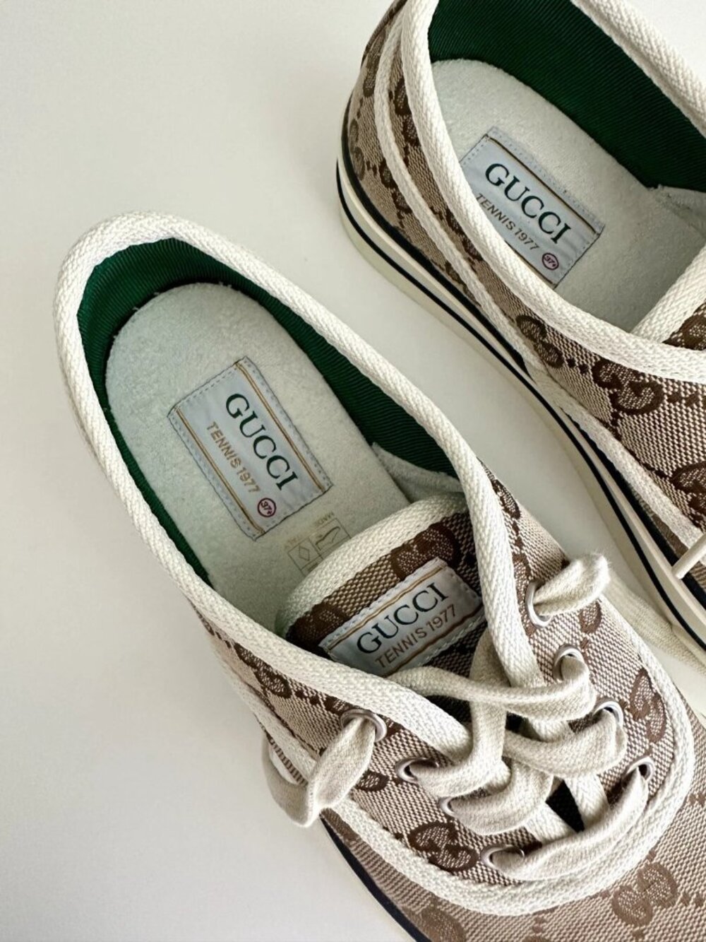 Women's GUCCI GG Logo Brown Canvas Tennis 1977 Platform Sneakers Size 37 - Picture 9 of 12